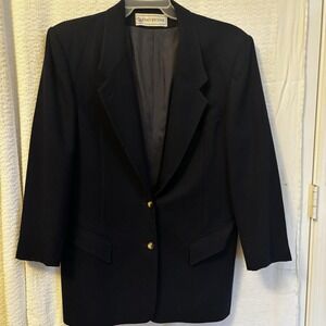 Evan Picone Blazer Jacket Vintage Women Size 14 Blue Wool Office Career Classic
